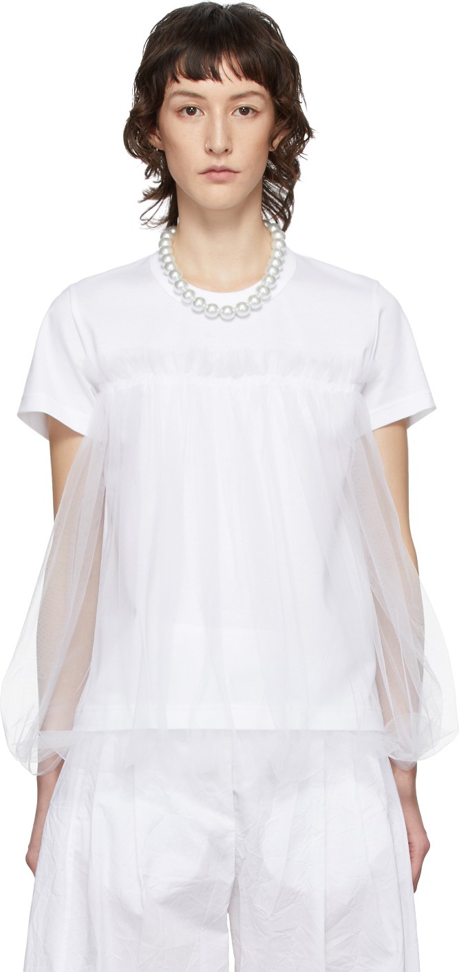 Noir Kei Ninomiya White Tulle Overlay T-Shirt