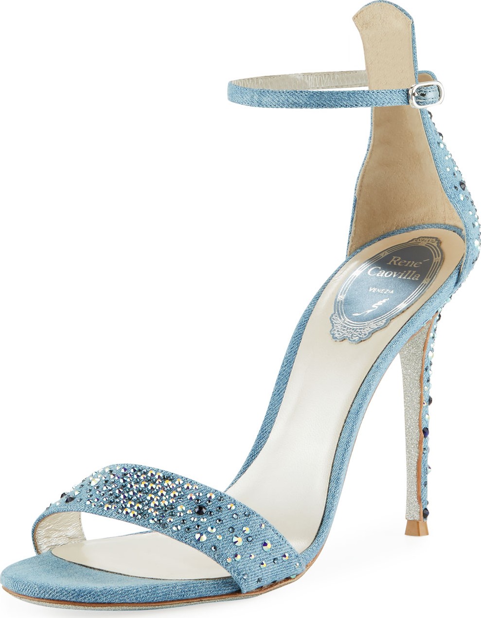 Rene Caovilla Embellished Denim Strappy Sandals