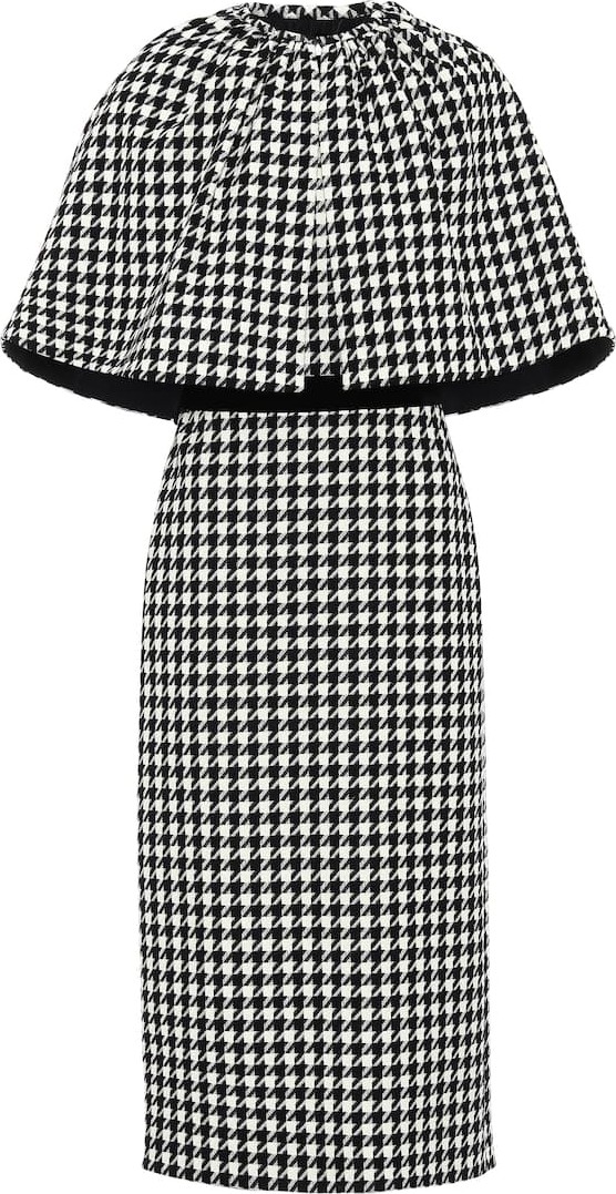 Gucci Houndstooth wool-blend cape dress