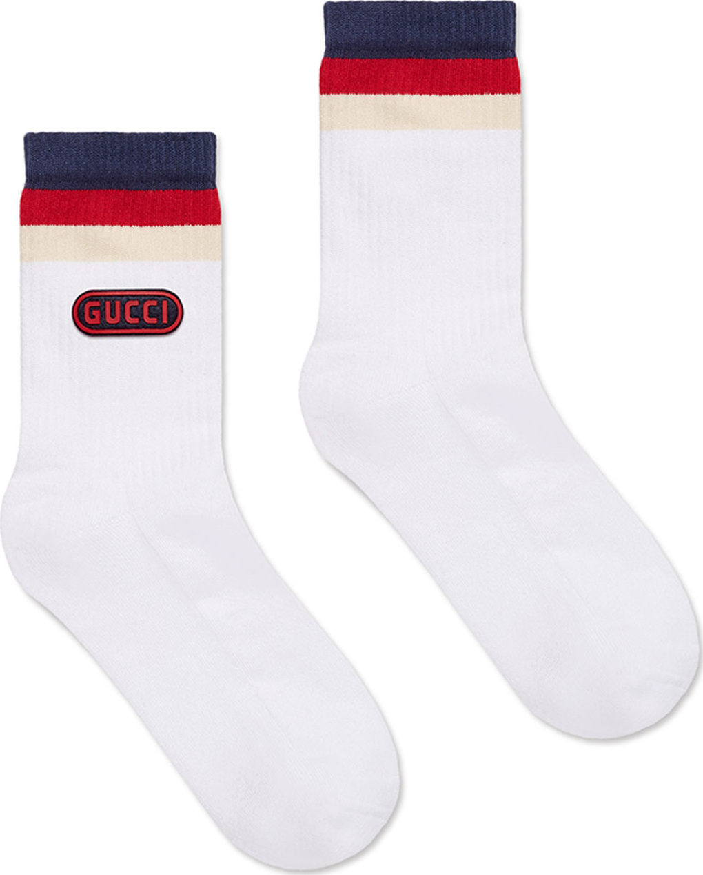 Gucci Men's Game-Patch Cotton-Blend Socks with Web Cuff, White