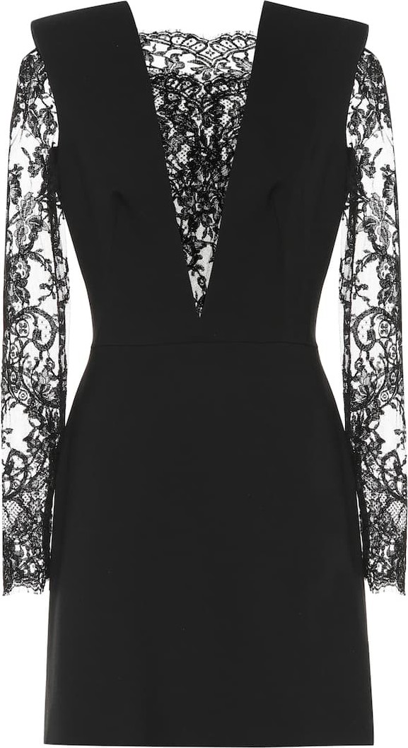 Alexander McQueen Lace-paneled wool-blend minidress