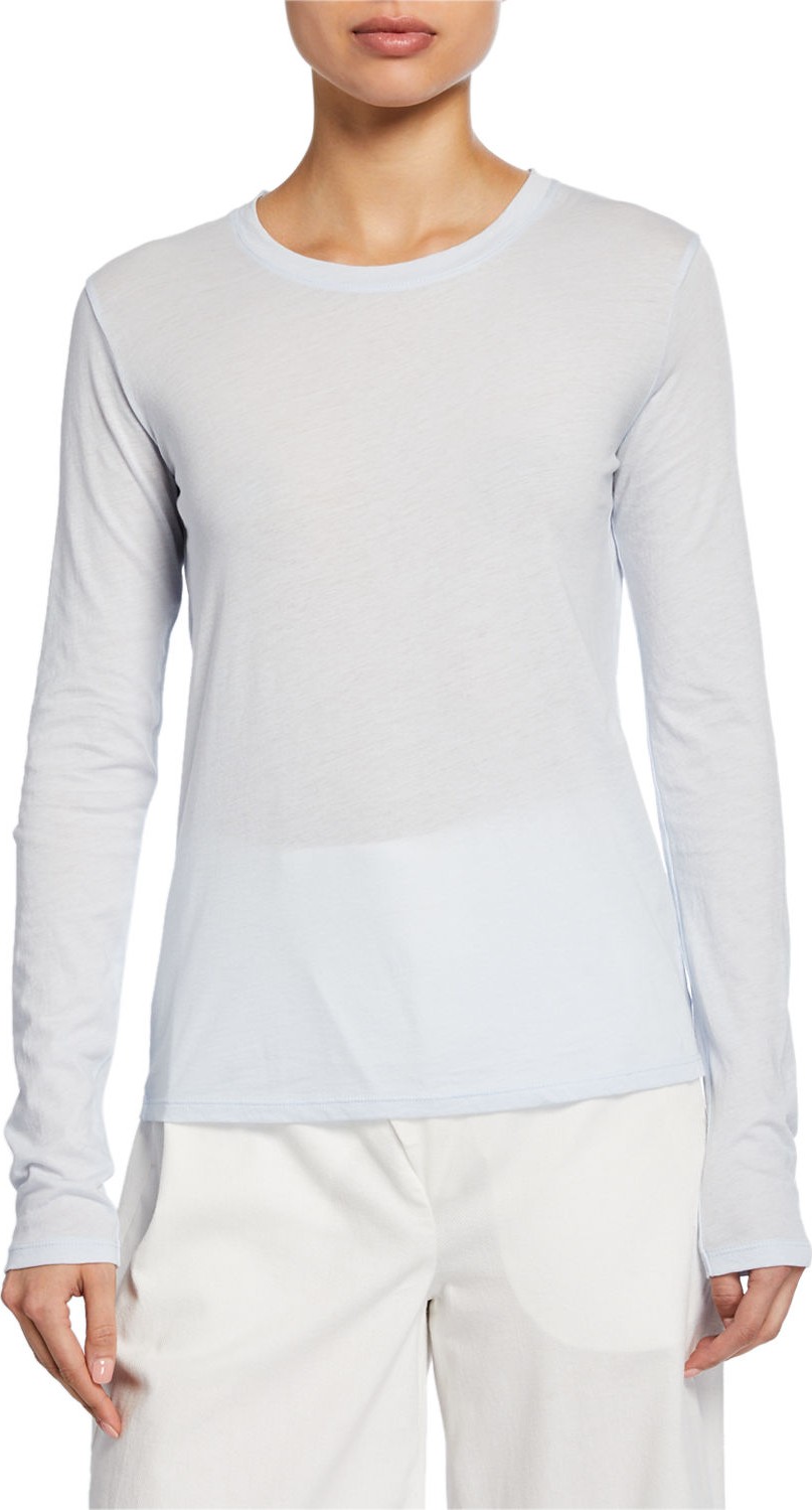 Vince Essential Crewneck Long-Sleeve Combed Cotton T-Shirt