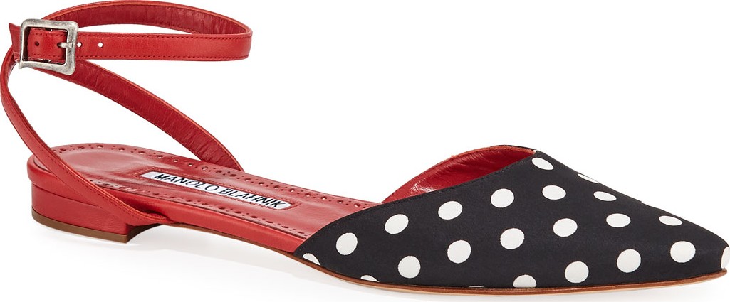 Manolo Blahnik Asenso Leather Ankle-Strap Flats