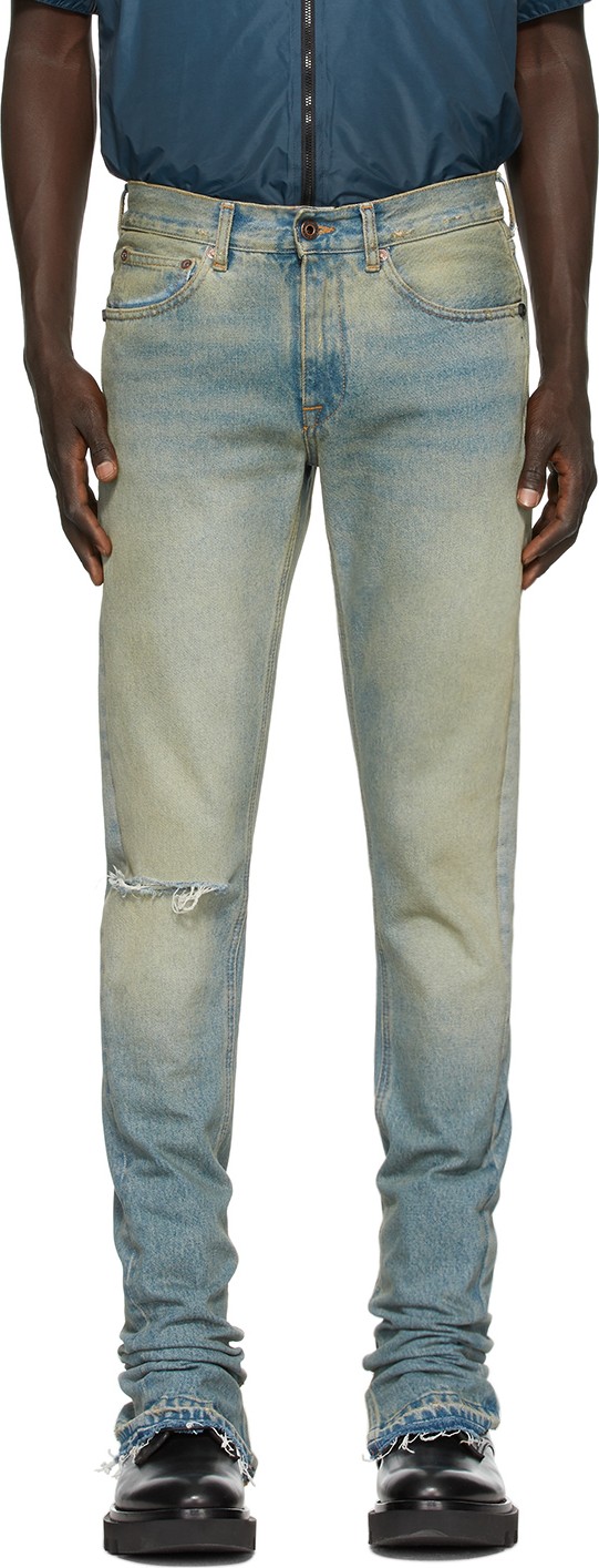 Off White Blue Vintage Split Slim-Fit Jeans