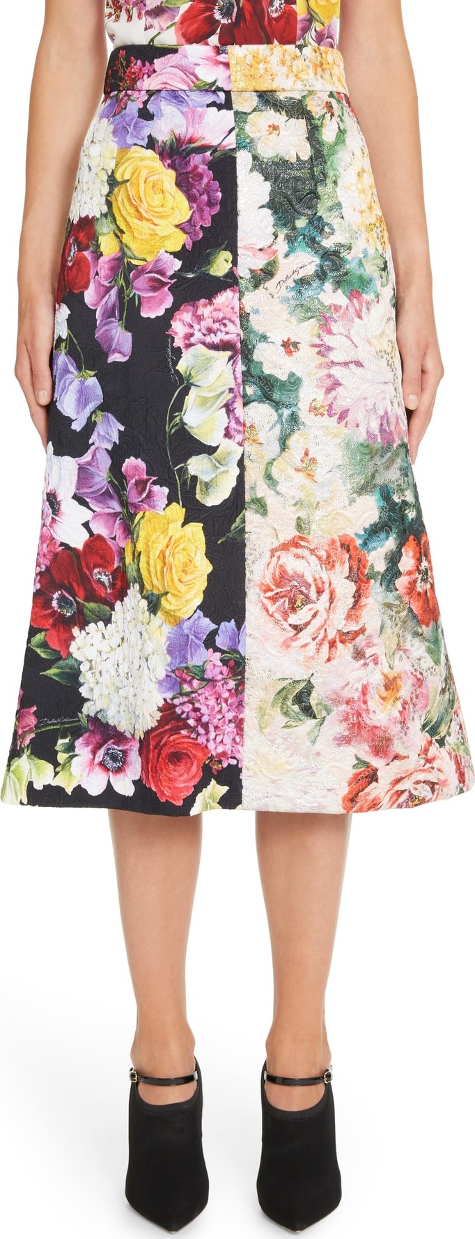 Dolce & Gabbana Mixed Floral Print Brocade Skirt