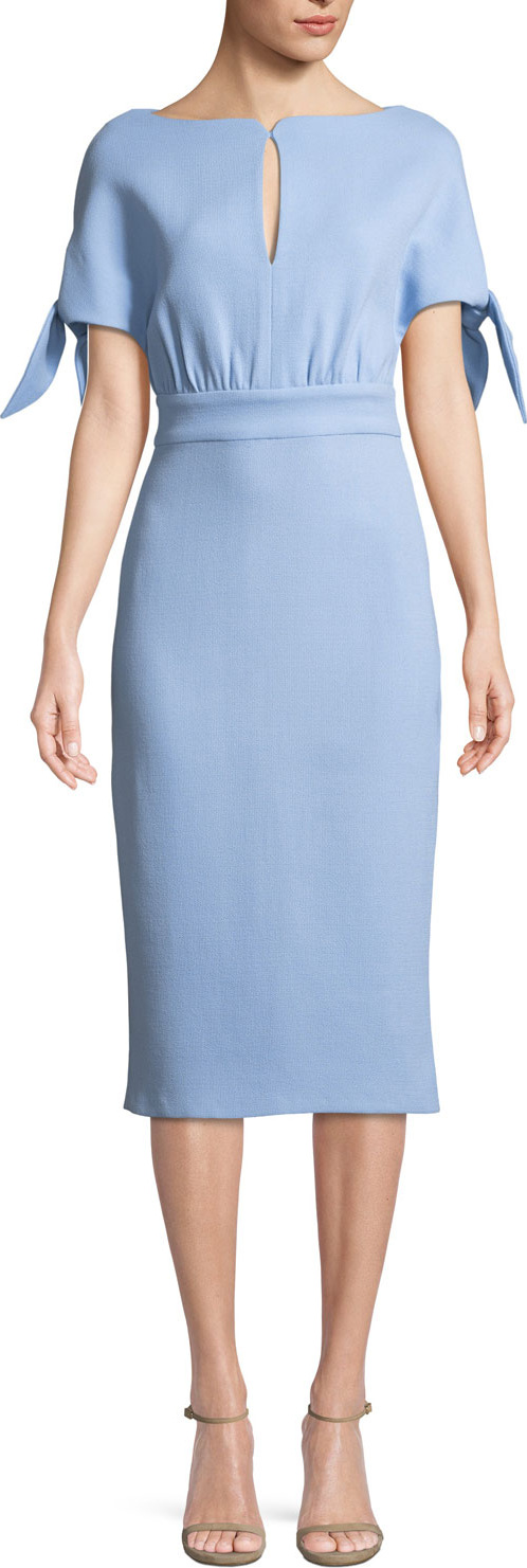 Lela Rose Bow-Tie Cape-Sleeve Wool-Blend Sheath Dress