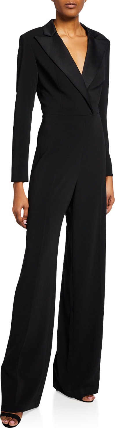 Jay Godfrey V-Neck Long-Sleeve Tuxedo Jumpsuit