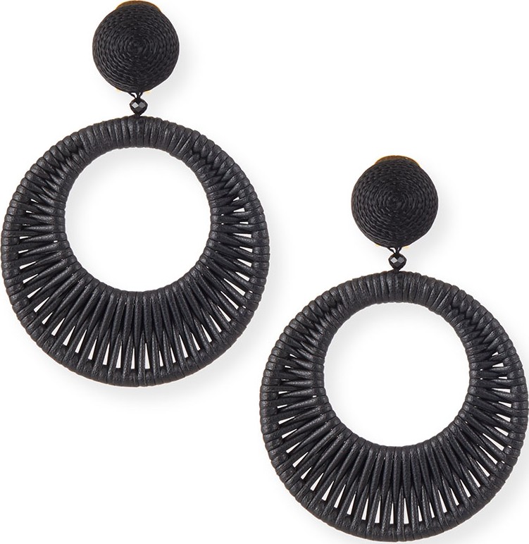Oscar De La Renta Leather Hoop-Drop Clip-On Earrings