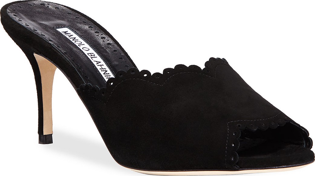 Manolo Blahnik Sierpe Scallop Suede Sandals