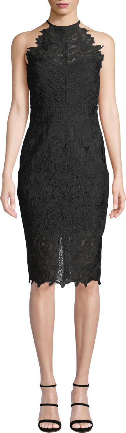 Bardot Halter Sleeveless Lace Cocktail Dress
