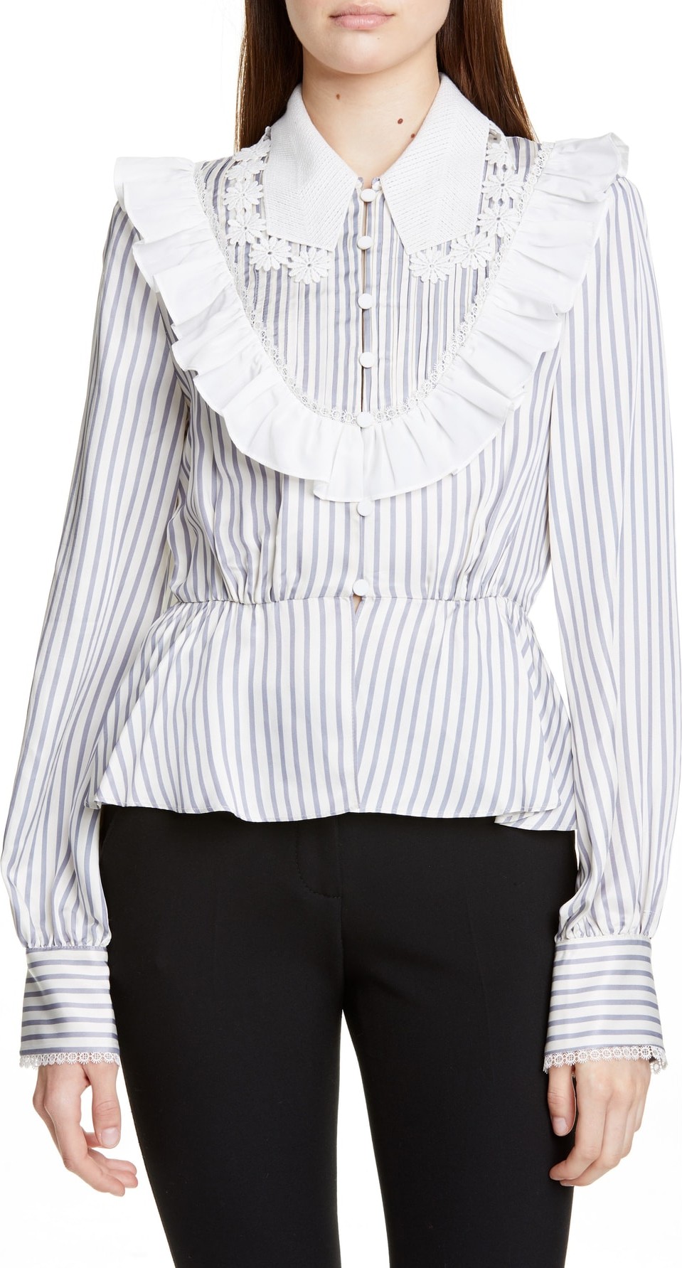 Self Portrait Ruffle Trim Stripe Top