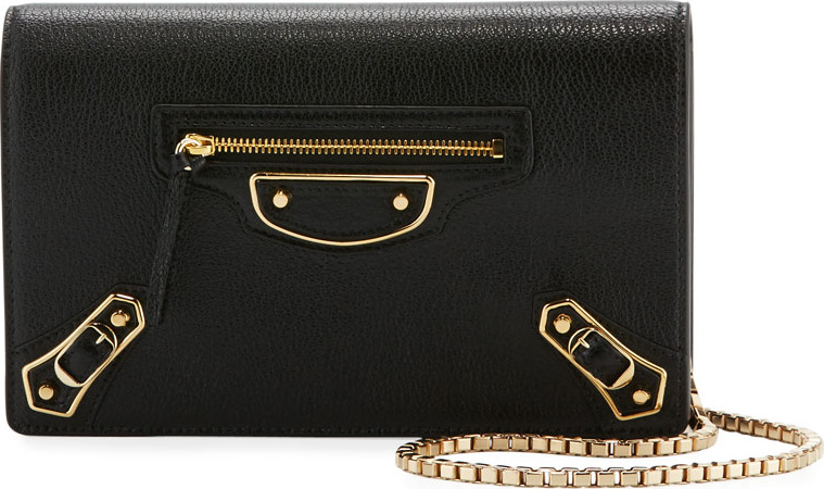 Balenciaga Classic Metallic Edge Wallet-on-Chain, Black (Noir)