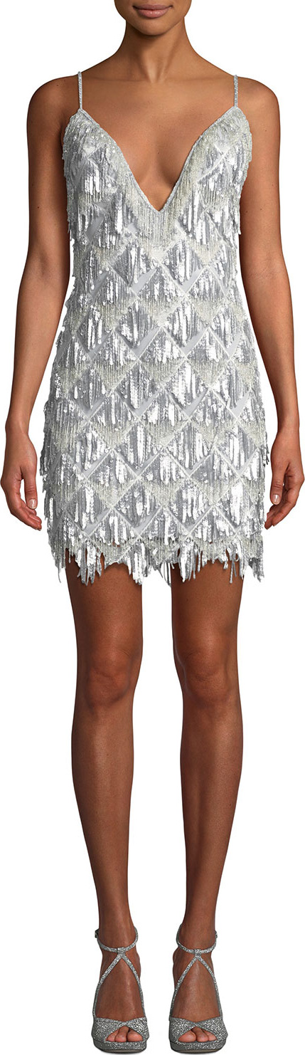 Jovani Geometric Cocktail Dress w/ Beaded Fringe