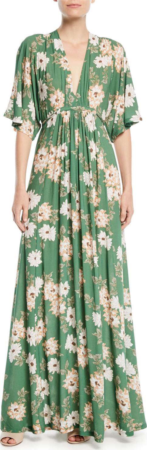 Rachel Pally Willow Crepe Plunge-Neck Maxi Dress