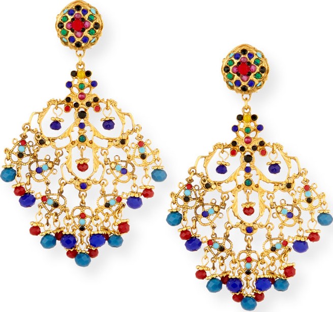 Jose & Maria Barrera Beaded Filigree Chandelier Clip-On Earrings