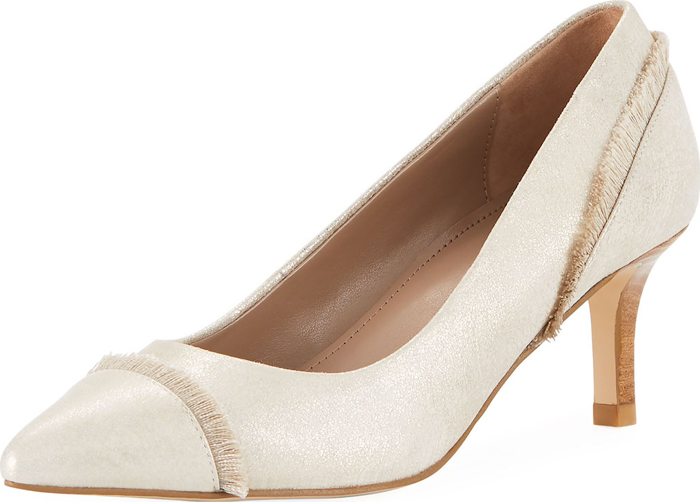Donald J Pliner Floe Frayed Kitten-Heel Pump, Platino