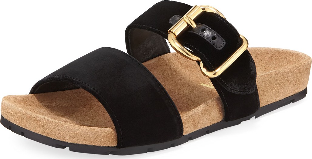 Prada Velvet Two-Band Flat  Slide Sandal Prada Velvet Two-Band Flat  Slide Sandal