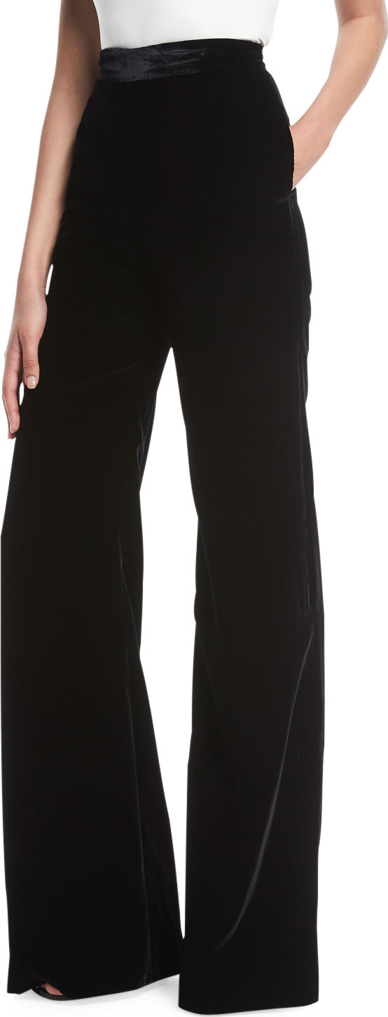 Brandon Maxwell High-Waist Wide-Leg Velvet Pants