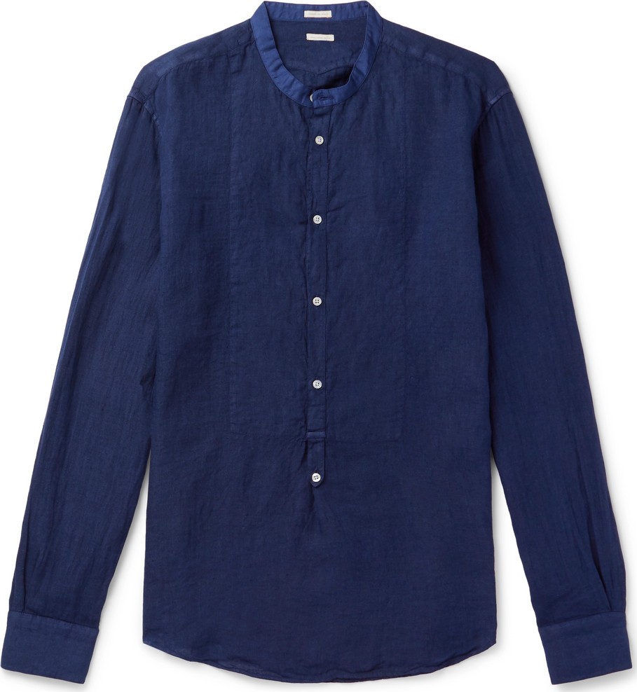 Massimo Alba Grandad-Collar Linen Half-Placket Shirt