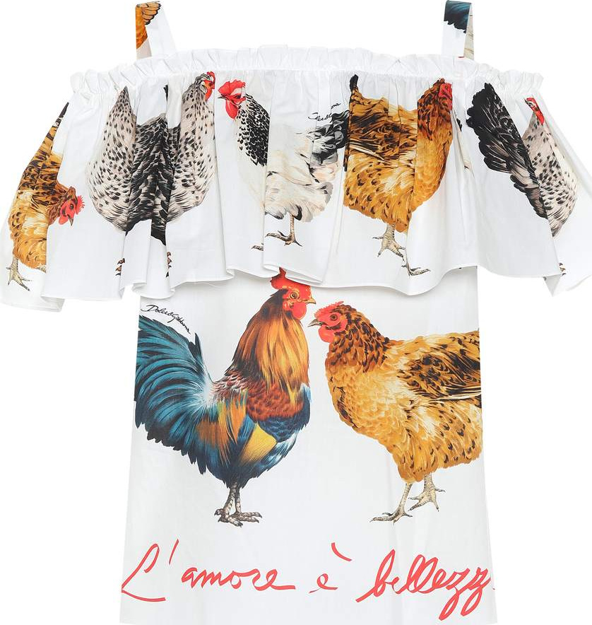 Dolce & Gabbana Hen-printed cotton poplin top
