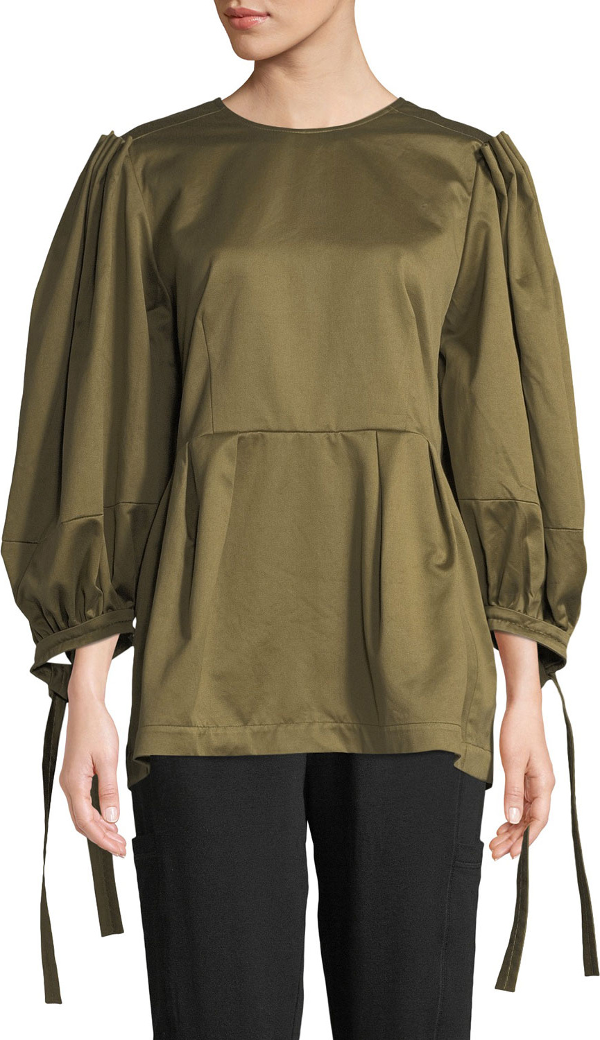 Marni 3/4 Balloon-Sleeve Button-Back Peplum Blouse