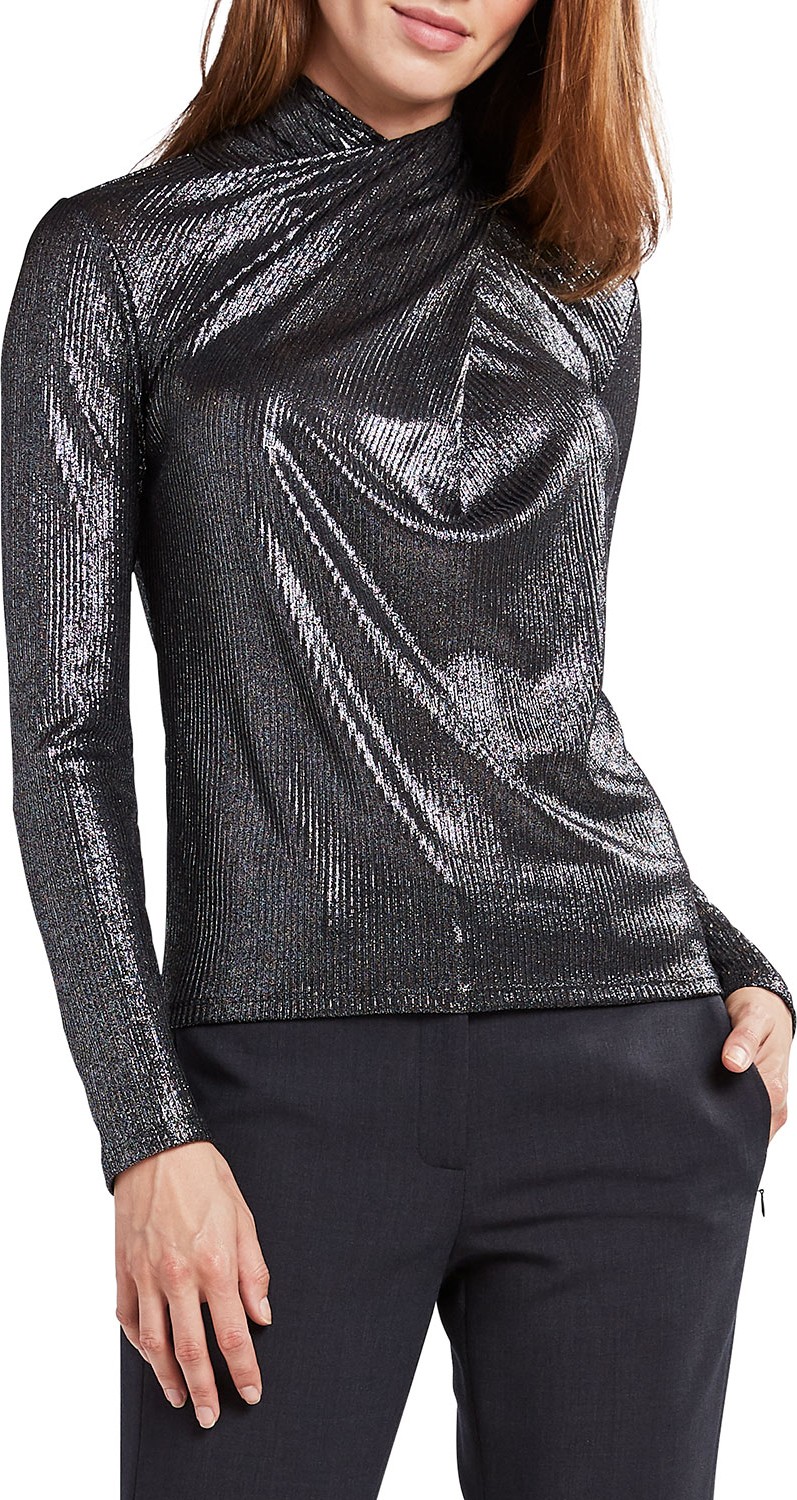 Elie Tahari Keilani High-Neck Long-Sleeve Metallic Knit Top