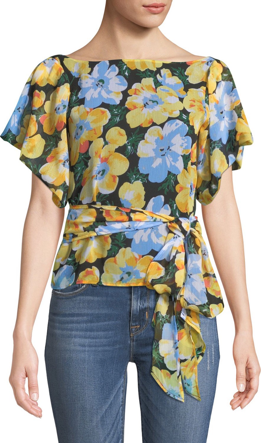 Club Monaco Gussie Floral-Print Wrap Top