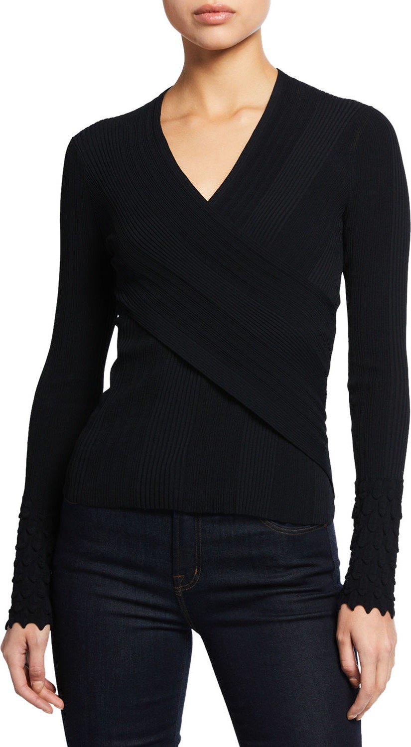 Elie Tahari Madeline V-Neck Long-Sleeve Surplice Sweater