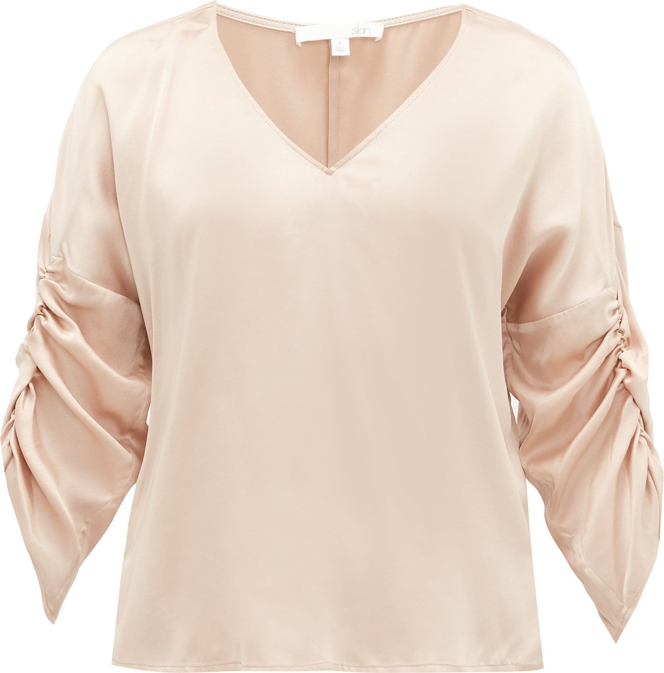 SKIN Therese gathered silk-blend habotai pyjama top