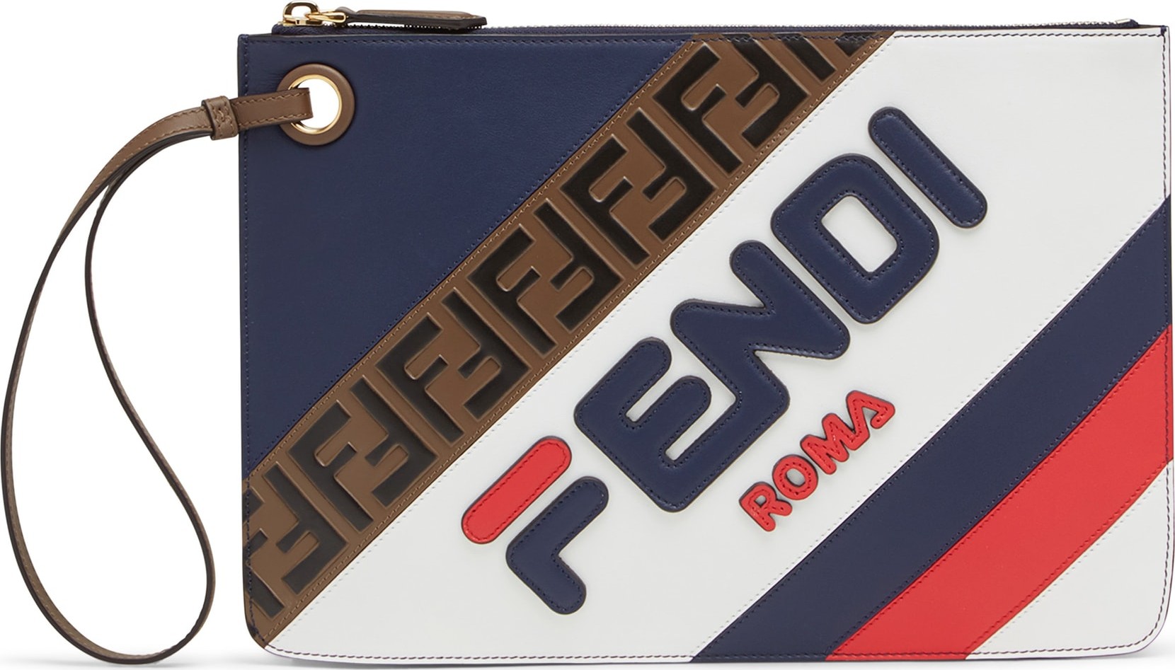 Fendi x FILA Medium Mania Logo Leather Clutch