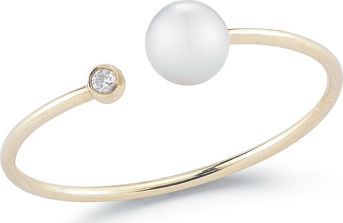 Mizuki Open Pearl & Diamond Bezel Ring