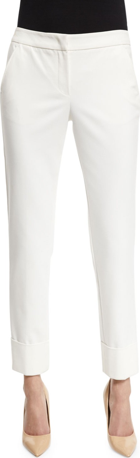 Armani Collezioni Stretch-Cuff Slim-Leg Ankle Pants, White