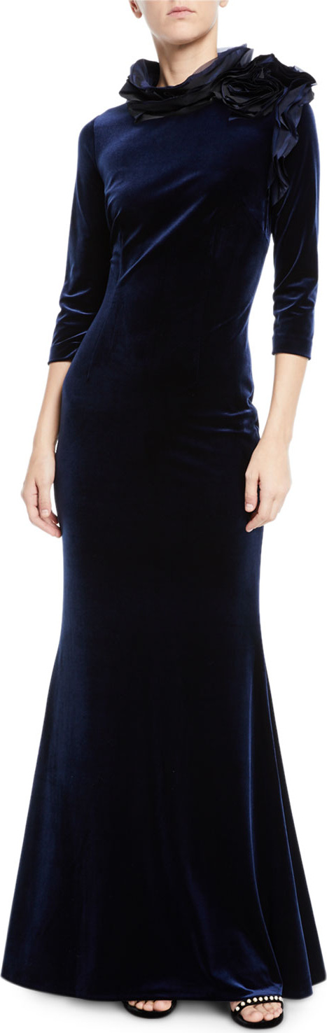 Rickie Freeman for Teri Jon Velvet Gown w/ Taffeta Flower