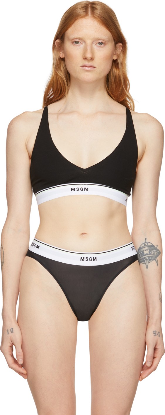 MSGM Black & White Elastic Band Bralette