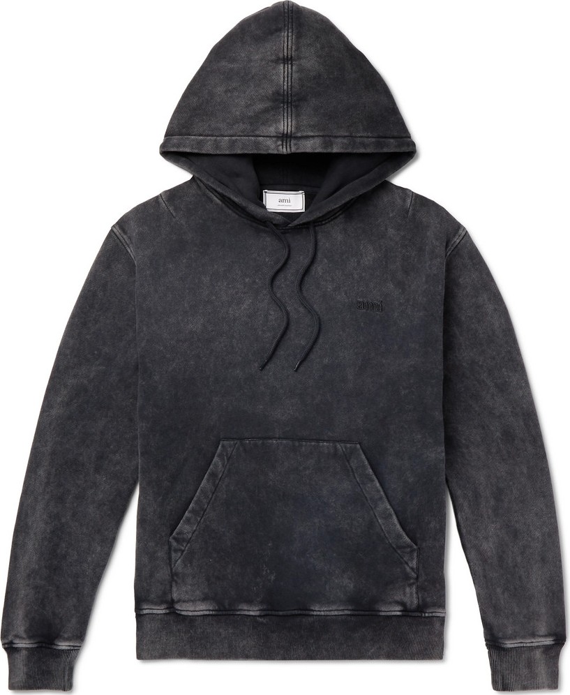 AMI Acid-Wash Fleeceback Cotton-Jersey Hoodie
