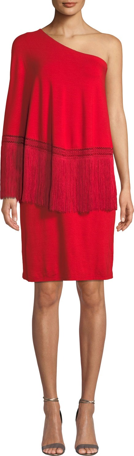 Trina Turk Eastside 1-Shoulder Popover Fringe Dress