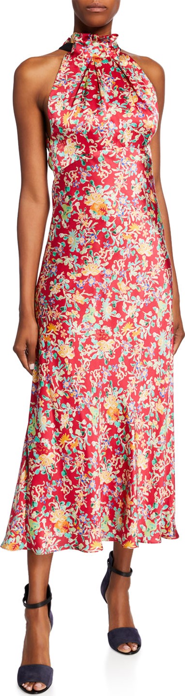 Saloni Michelle High-Neck Floral Midi Dress