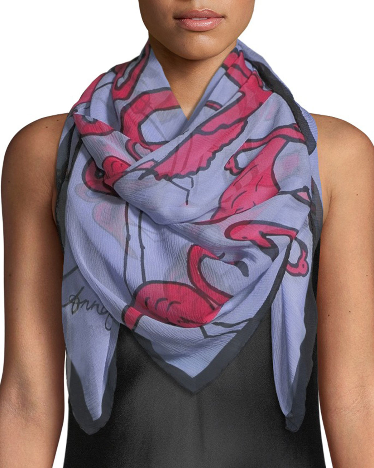 Anna Coroneo Silk Flamingos Scarf