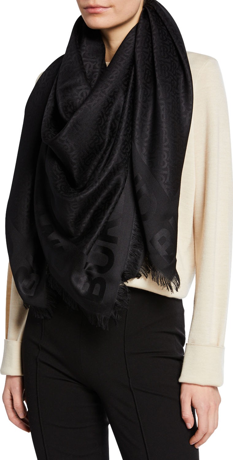 Burberry London England Monogram Jacquard Scarf Fringe Scarf