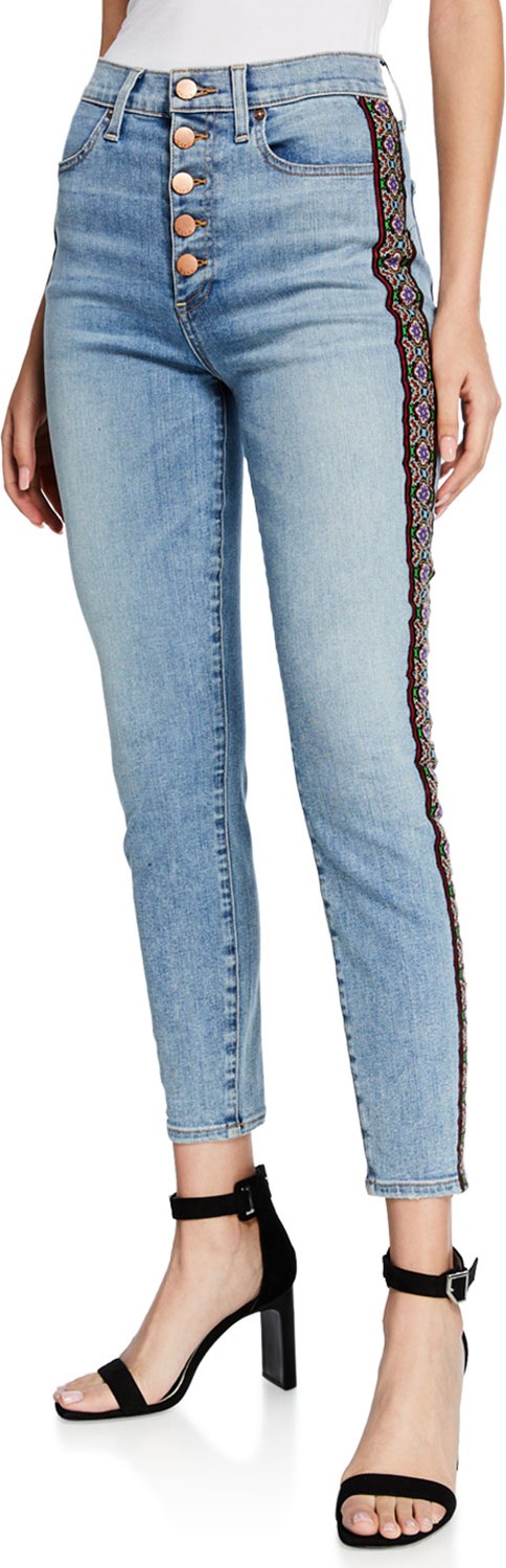 Alice + Olivia Good High-Rise Skinny Jeans w/ Embroidery