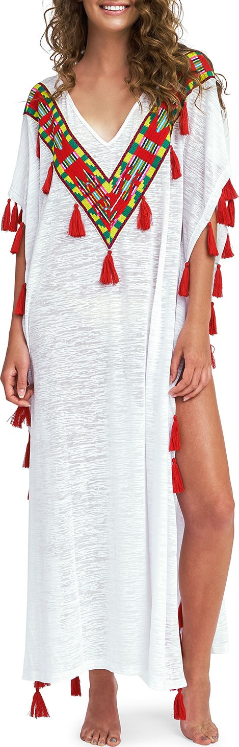 Pitusa Tribal V-Neck Tassel Long Coverup Kaftan