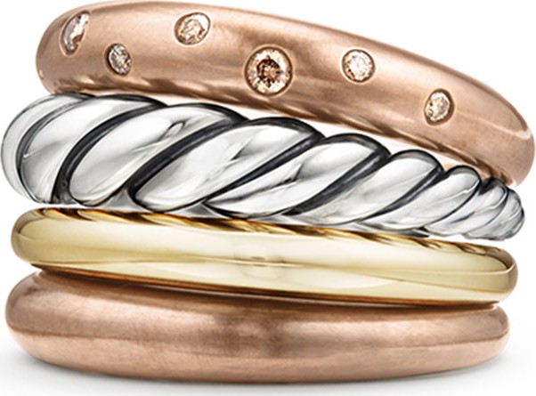 David Yurman 17.5mm Pure Form Four-Row Ring with Cognac Diamonds