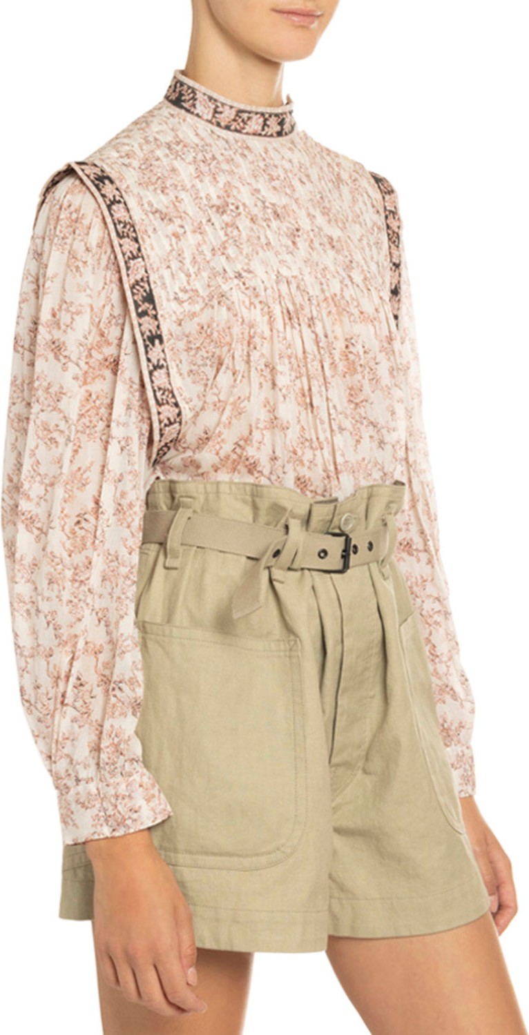 Isabel Marant Etoile Vega Pleated Floral-Print Cotton Blouse