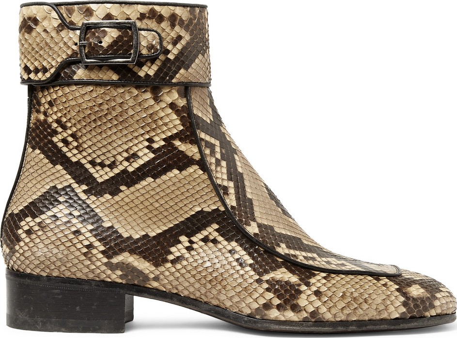 Saint Laurent Miles Leather-Trimmed Python Boots