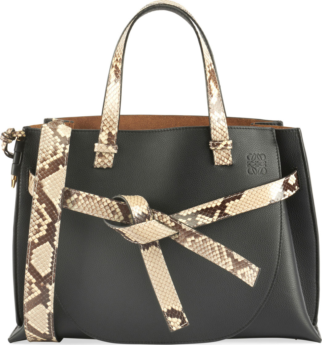 LOEWE Gate Snake-Trim Leather Top-Handle Tote Bag