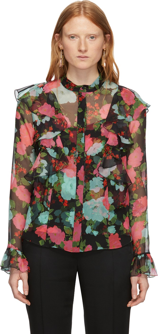 Erdem Black & Pink Giralda Blouse