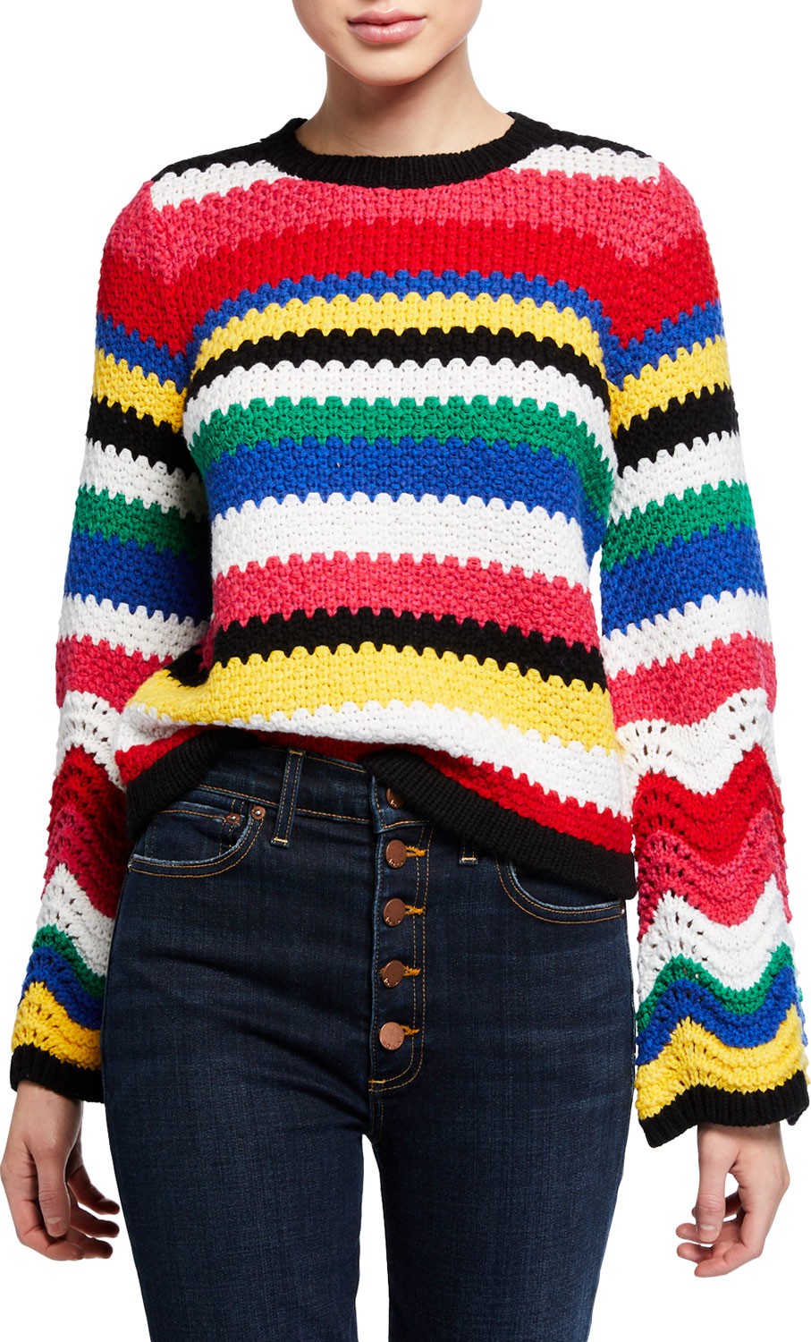 Alice + Olivia Alivia Textured Bell-Sleeve Pullover