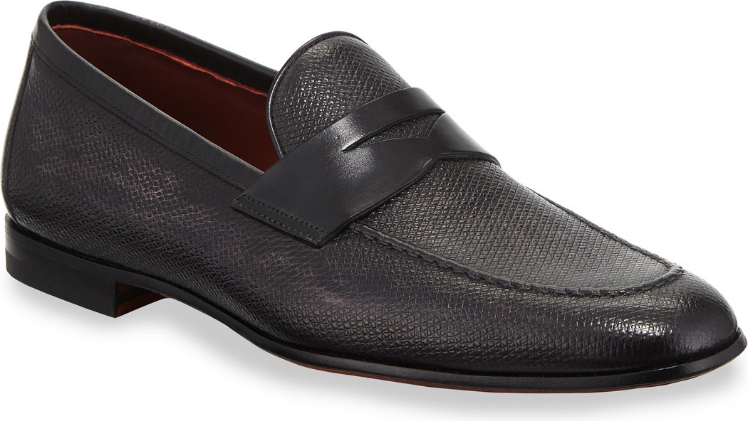 MAGNANNI Men's Textured Leather Penny Loafers
