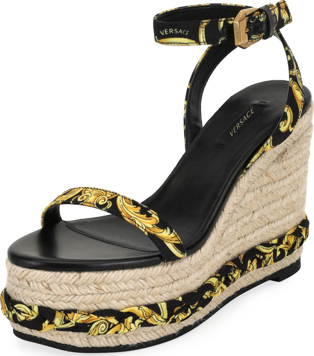 Versace Hibiscus Wedge Sandal Espadrilles