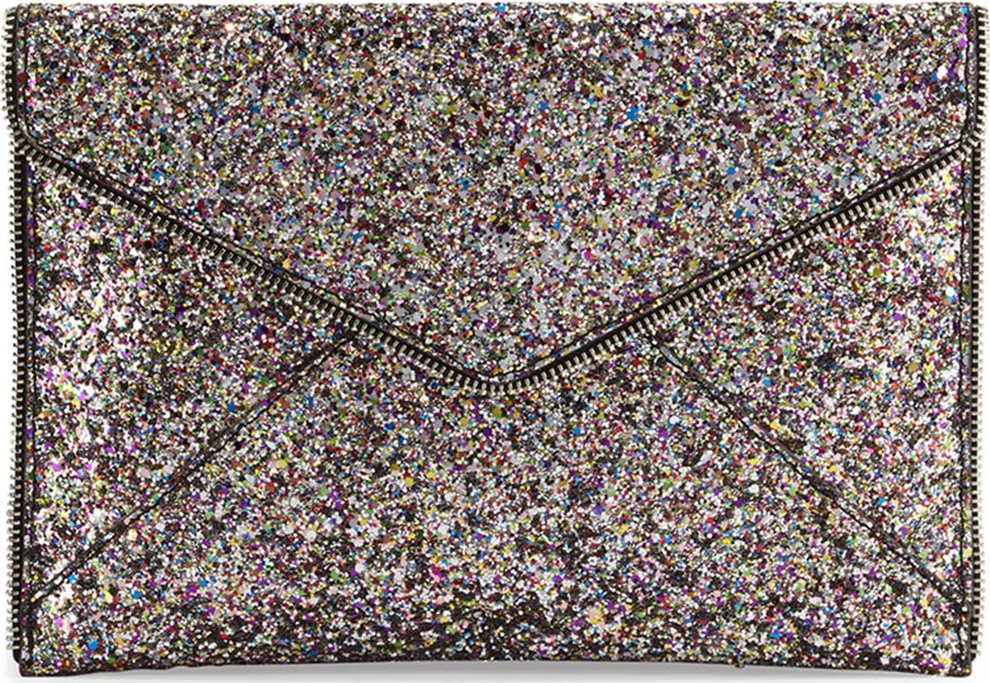 Rebecca Minkoff Leo Glitter Envelope Clutch Bag, Silver/Multi